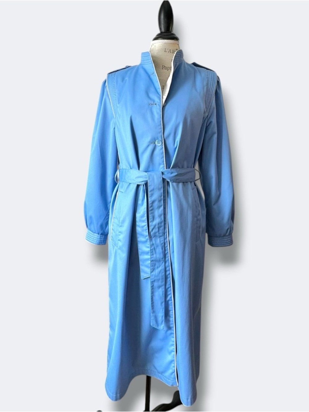 Vintage 70s/80’s UTEX Sky Blue Belted Trench Coat Montreal Fashion - M/L